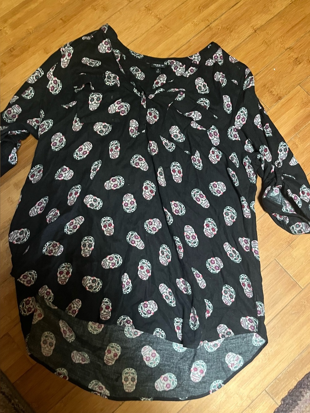 Women's Black Sugar Skull Print Tunic Blouse - Torrid Brand